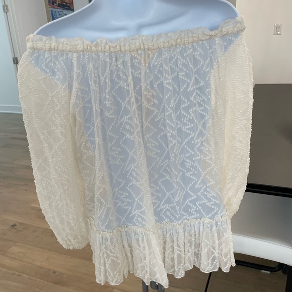 Rebecca Taylor off the shoulder long sleeve sheer ruffle bottom - Picture 2 of 8